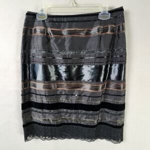 Alfani Horizontal Striped Pencil Skirt 12 Silk Sequins Velvet Satin Brown Black
